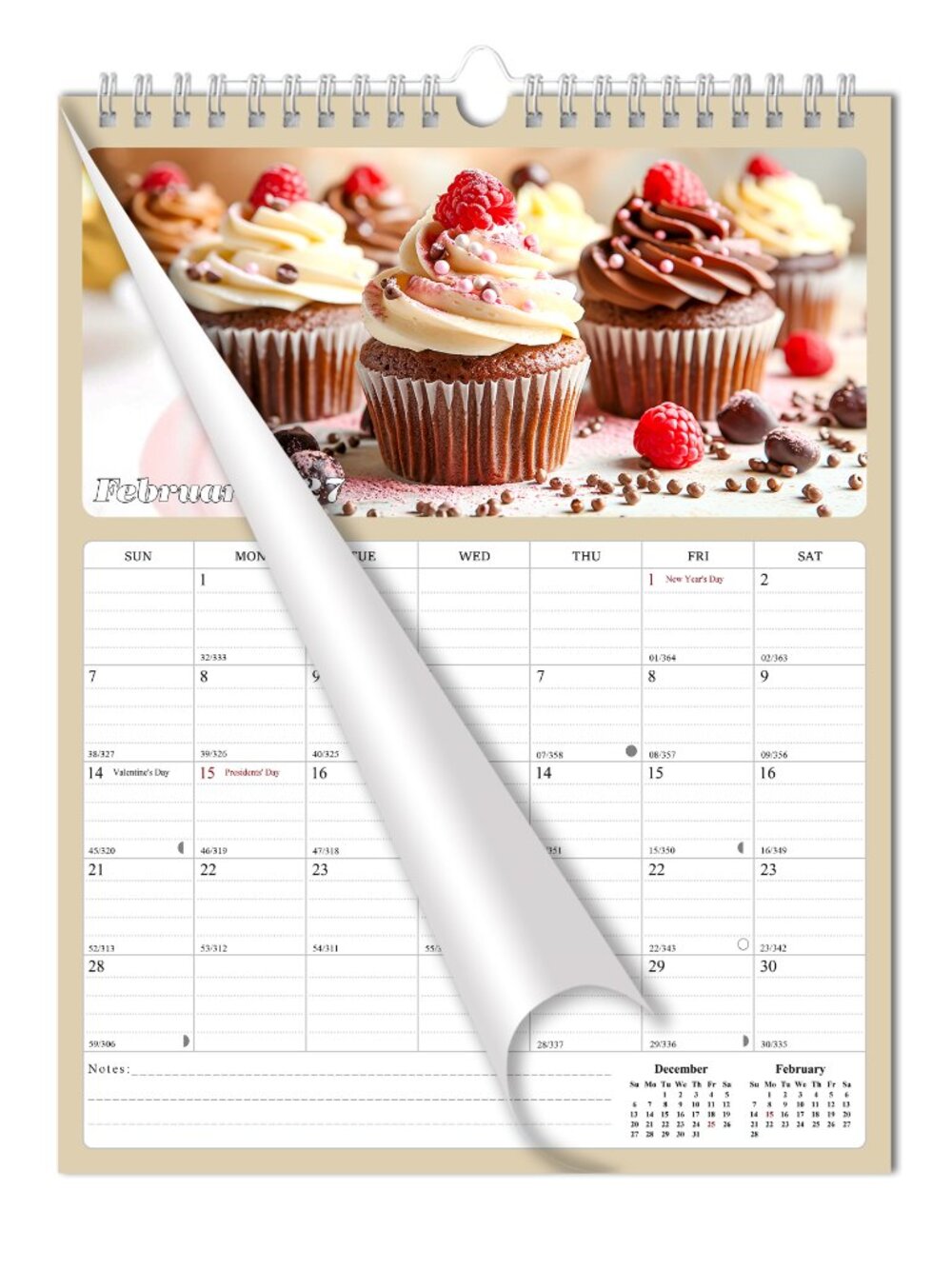 2027 Wall Calendar Spiral-bound Twin - 12 Months Planner 8.5" x 11" (Cupcakes)